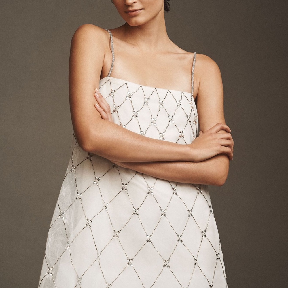 BHLDN White Beaded Mini Slip Dress